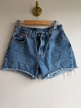 Levi's 501 Vintage Blue High-Rise Frayed Hem Jean Shorts